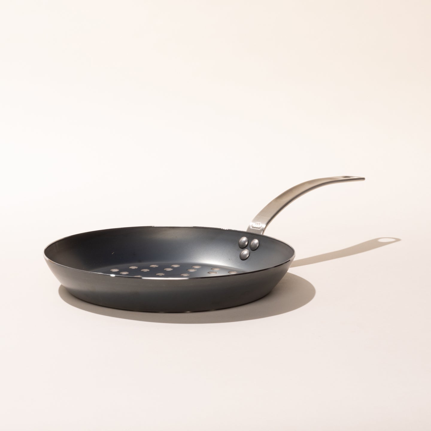 blue carbon steel grill frying pan